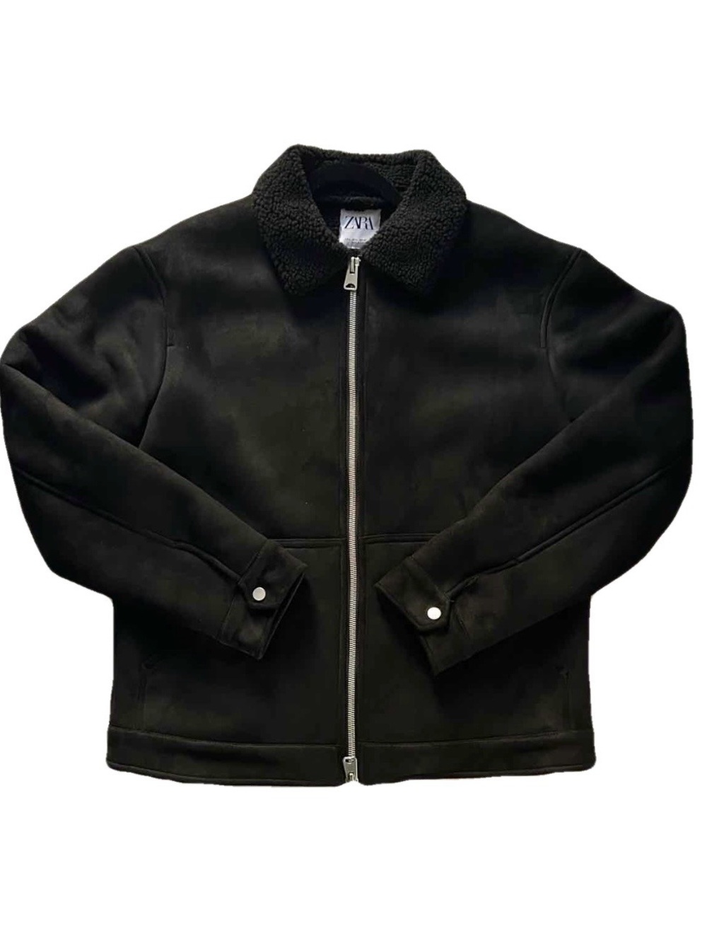 Zara Black Sherpa-Trim Bomber Jacket